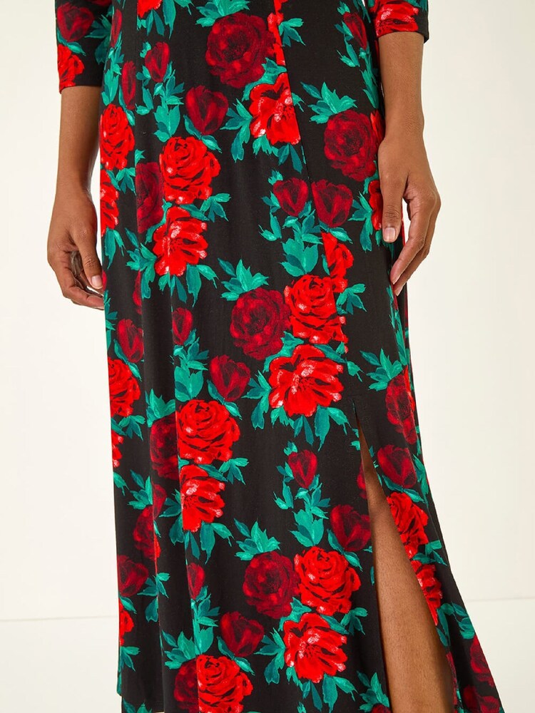 Roman Red Rose Ruched Midi Dress - Image 5 of 5