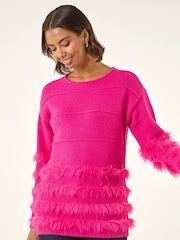 Roman Pink Fluffy Trim Knit Jumper - Image 4 of 5