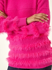 Roman Pink Fluffy Trim Knit Jumper - Image 5 of 5