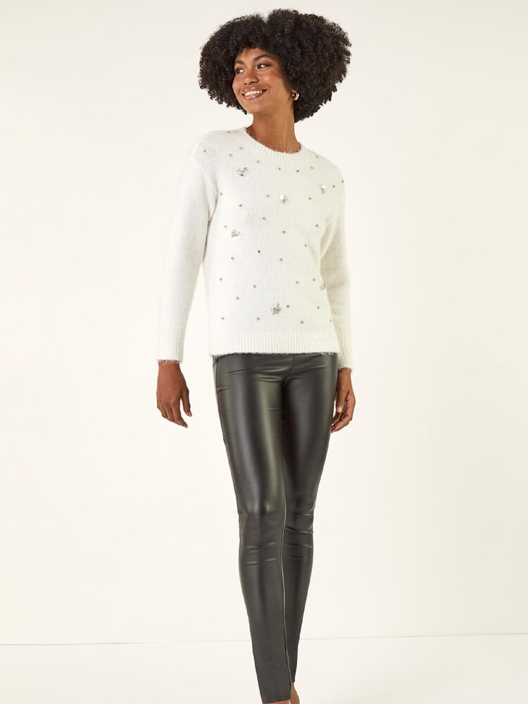 Roman White Embellished Knit Jumper - Image 2 of 5 Roman White Embellished Knit Jumper - Image 2 of 5