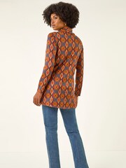 Roman Orange Abstract Print Cowl Neck Tunic Top - Image 4 of 5