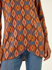 Roman Orange Abstract Print Cowl Neck Tunic Top - Image 5 of 5