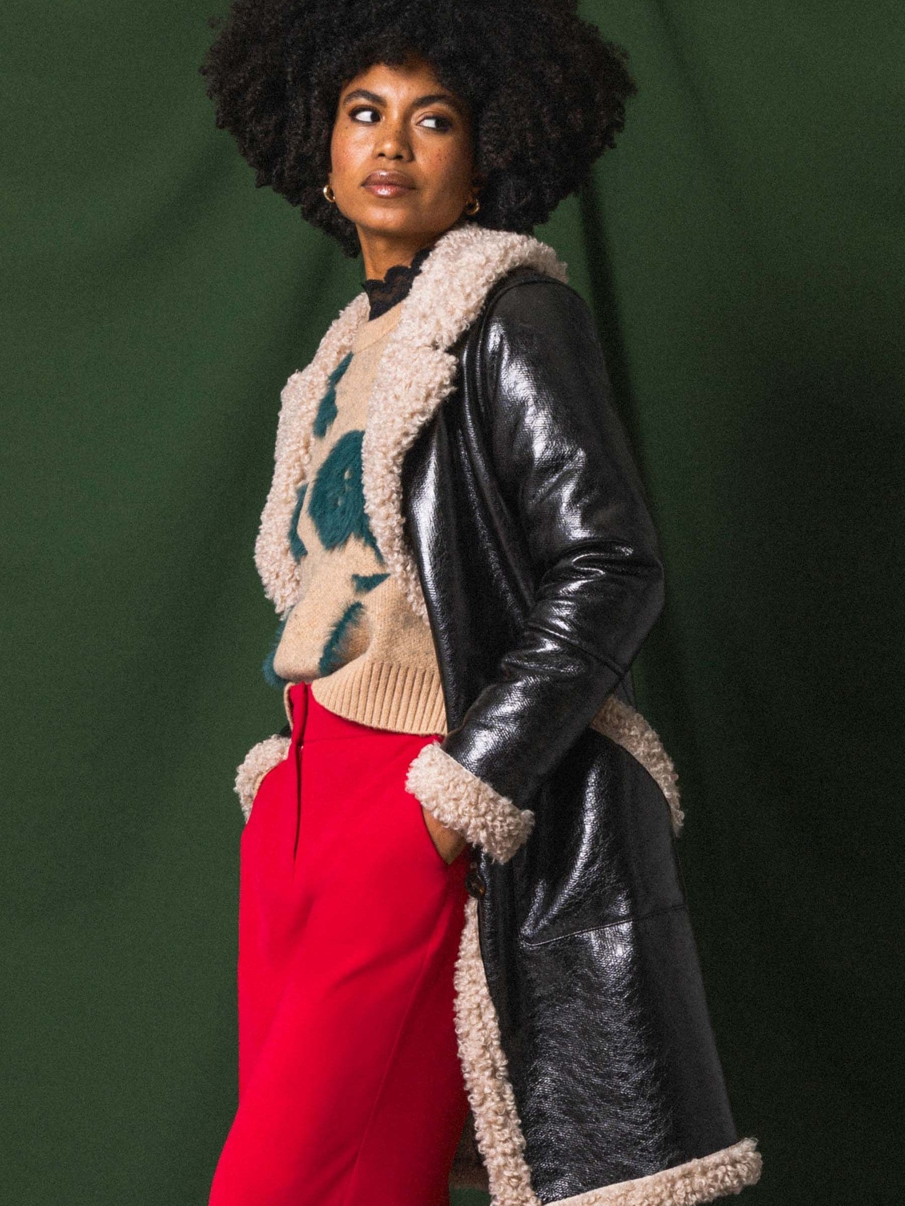 Buy Roman Black Faux Fur Textured Coat from the Next UK online shop