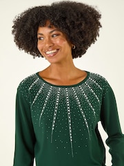 Roman Green Embellished Neckline Knit Jumper - Image 1 of 5