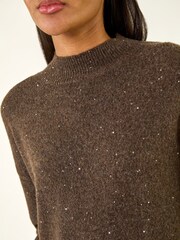 Roman Brown Sequin Crew Neck Knit Jumper - Image 5 of 5