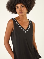 Roman Black Embellished V-Neck Stretch Vest Top - Image 4 of 5