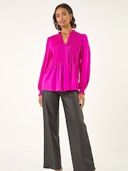 Rosa - Roman Satin Pleated Tie Neck Tunic Top - Imagen 1 de 5