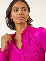 Rosa - Roman Satin Pleated Tie Neck Tunic Top - Imagen 2 de 5