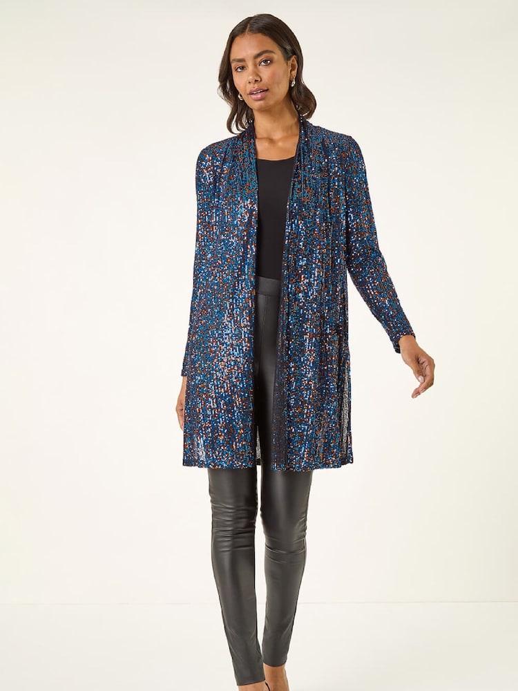 Roman Blue Sequin Longline Kimono Blouse - Image 2 of 5
