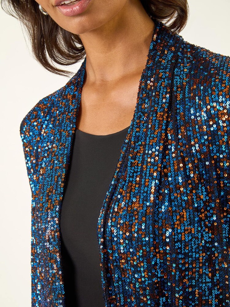 Roman Blue Sequin Longline Kimono Blouse - Image 5 of 5 Roman Blue Sequin Longline Kimono Blouse - Image 5 of 5