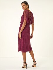 Roman Red Beaded V-Neck Midi Dress - Image 3 of 5