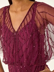 Roman Red Beaded V-Neck Midi Dress - Image 5 of 5
