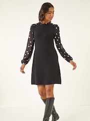 Roman Black Spot Print Frill Knitted Dress - Image 2 of 5