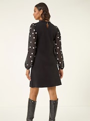 Roman Black Spot Print Frill Knitted Dress - Image 3 of 5