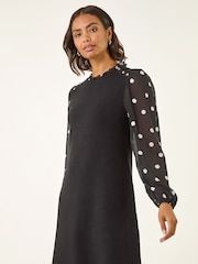 Roman Black Spot Print Frill Knitted Dress - Image 4 of 5