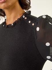 Roman Black Spot Print Frill Knitted Dress - Image 5 of 5