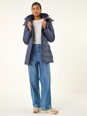 Roman Blue Faux Fur Padded Belt Coat - Image 2 of 5
