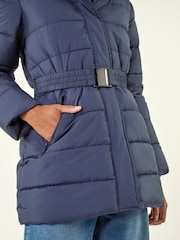 Roman Blue Faux Fur Padded Belt Coat - Image 5 of 5