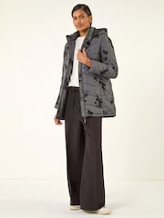 Roman Grey Floral Flock Padded Coat - Image 1 of 5