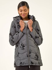 Roman Grey Floral Flock Padded Coat - Image 2 of 5