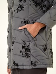 Roman Grey Floral Flock Padded Coat - Image 5 of 5