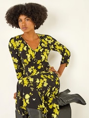 Roman Yellow Floral Print Buttoned Midi Dress - Image 1 of 5