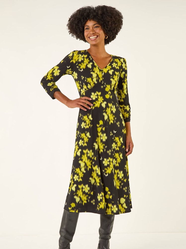 Roman Yellow Floral Print Buttoned Midi Dress - Image 2 of 5