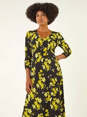 Roman Yellow Floral Print Buttoned Midi Dress - Image 4 of 5