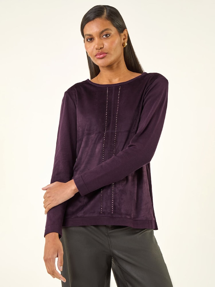 Roman Purple Hotfix Detail Knit Top - Image 1 of 5 Roman Purple Hotfix Detail Knit Top - Image 1 of 5