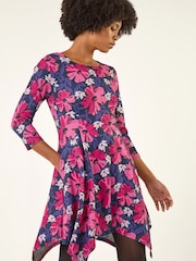 Roman Pink Floral Print Hanky Hem Dress - Image 1 of 5