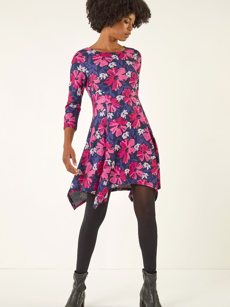 Roman Pink Floral Print Hanky Hem Dress - Image 2 of 5 Roman Pink Floral Print Hanky Hem Dress - Image 2 of 5