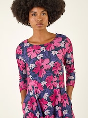 Roman Pink Floral Print Hanky Hem Dress - Image 4 of 5