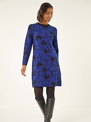 Roman Blue Jacquard Heart Knit Dress - Image 1 of 5
