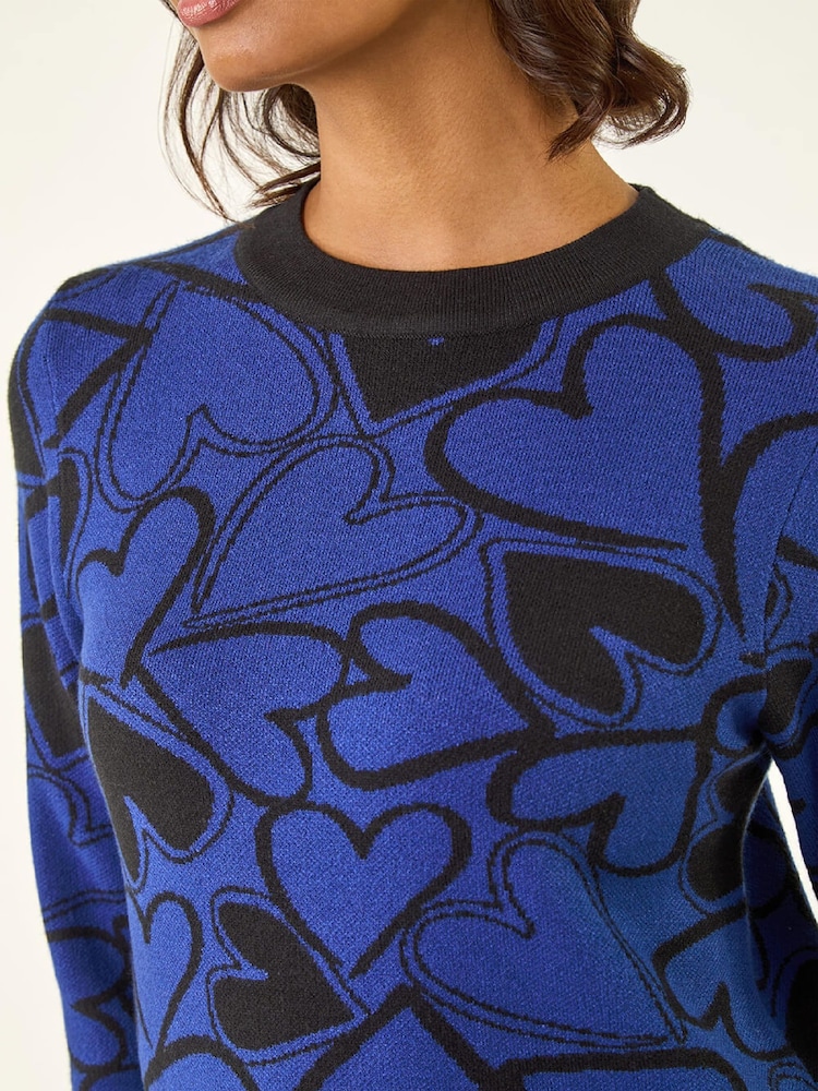 Roman Blue Jacquard Heart Knit Dress - Image 5 of 5 Roman Blue Jacquard Heart Knit Dress - Image 5 of 5