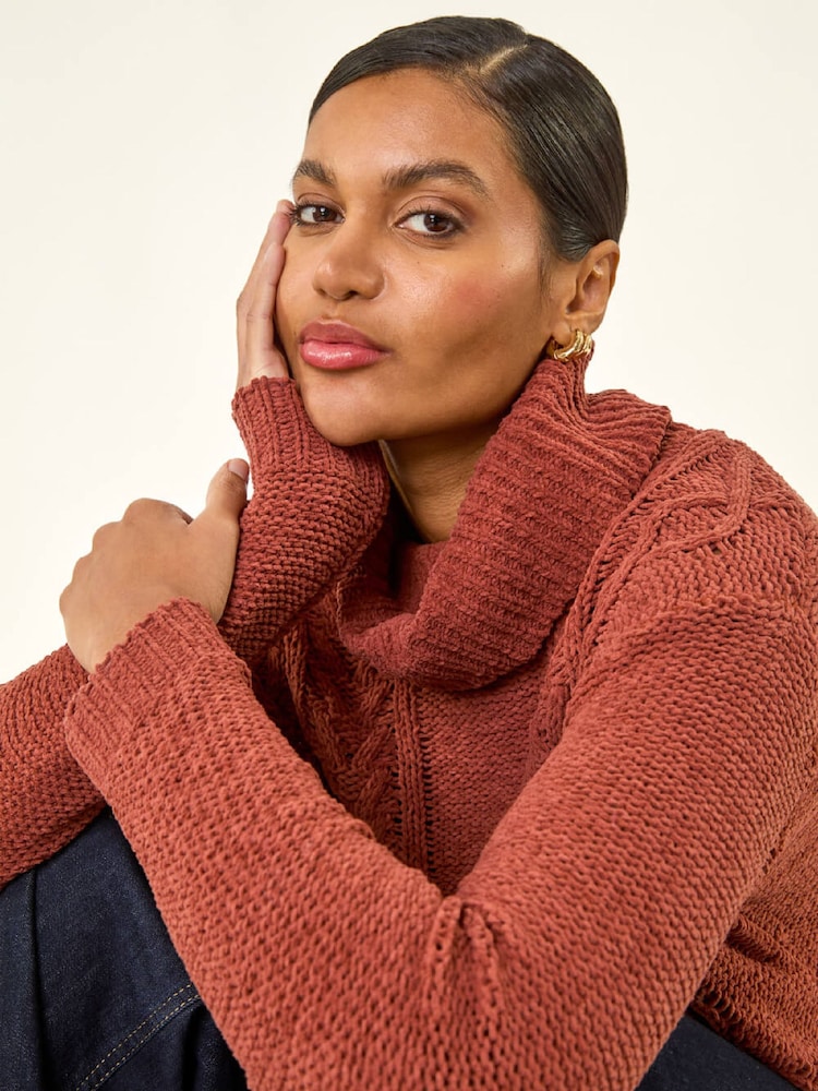 Roman Orange Chenille Roll Neck Knit Jumper - Image 1 of 5 Roman Orange Chenille Roll Neck Knit Jumper - Image 1 of 5