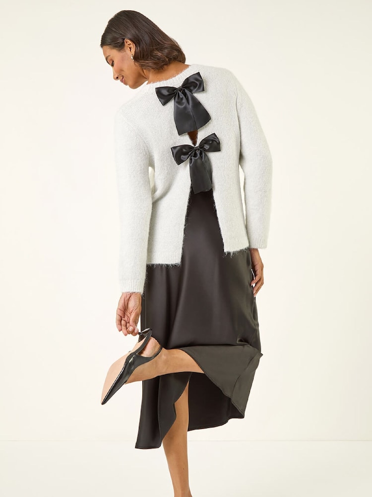 Roman White Bow Back Metallic Knit Jumper - Image 1 of 5 Roman White Bow Back Metallic Knit Jumper - Image 1 of 5