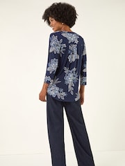 Roman Blue Floral Puff Print Stretch Shirt - Image 3 of 5