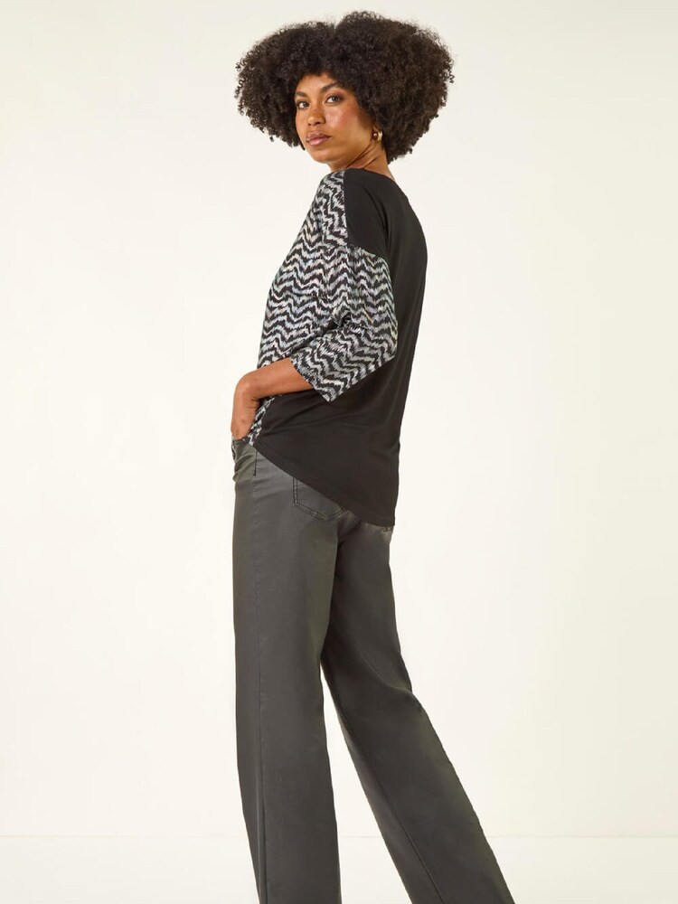 Roman Metallic Print Stretch Blouse - Image 1 of 5 Roman Metallic Print Stretch Blouse - Image 1 of 5