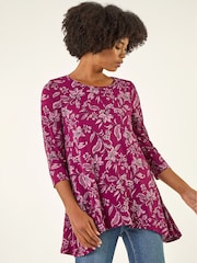 Roman Red Floral Hanky Hem Tunic Top - Image 4 of 5