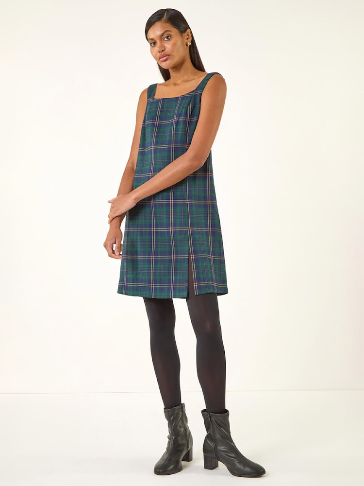 Roman Green Check Print Pinafore Dress - Image 2 of 5 Roman Green Check Print Pinafore Dress - Image 2 of 5