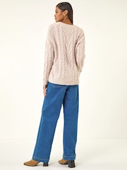 Roman White V-Neck Cable Knit Jumper - Image 3 of 5