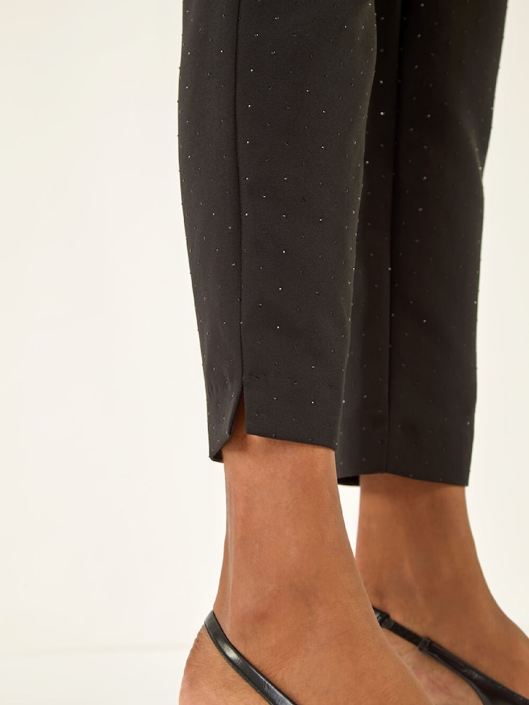 Roman Black Diamante Stretch Trousers - Image 5 of 5 Roman Black Diamante Stretch Trousers - Image 5 of 5