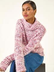 Roman Pink Speckled Soft Fluffy Knit Jumper - Image 1 of 5