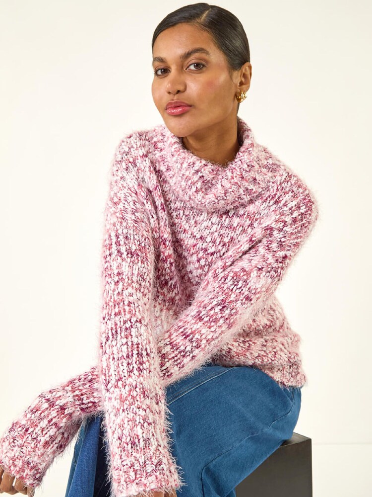 Roman Pink Speckled Soft Fluffy Knit Jumper - Image 1 of 5
