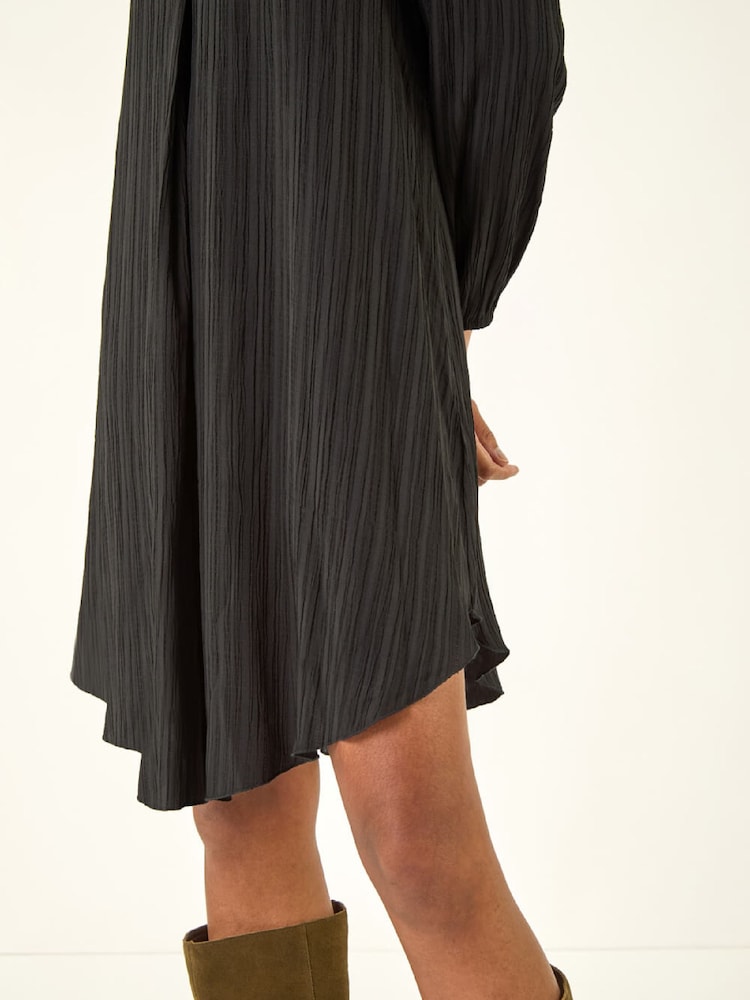 Roman Black Textured V-Neck Swing Dress - Image 5 of 5 Roman Black Textured V-Neck Swing Dress - Image 5 of 5