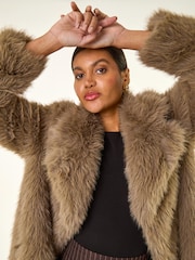 Roman Brown Premium Faux Fur Coat - Image 1 of 5