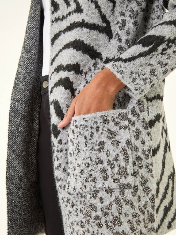 Roman Grey Multi Animal Print Soft Knit Cardigan - Image 5 of 5 Roman Grey Multi Animal Print Soft Knit Cardigan - Image 5 of 5