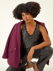 Roman Metallic Diamond Lace Sequin Vest Top - Image 1 of 5