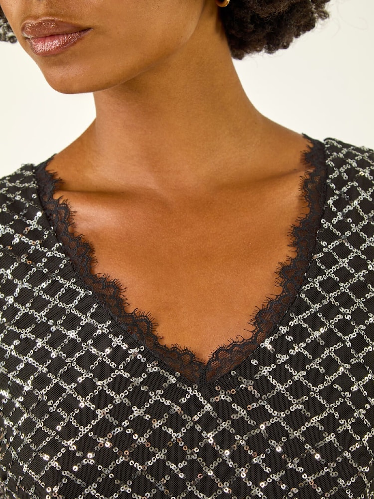 Roman Metallic Diamond Lace Sequin Vest Top - Image 5 of 5