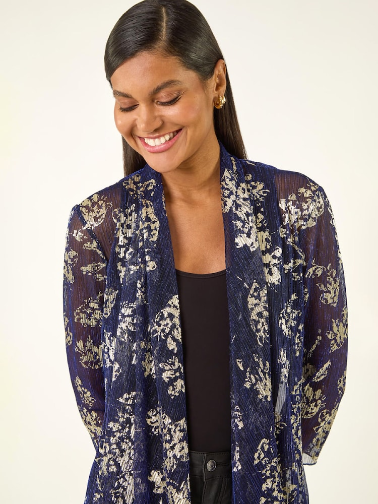 Roman Metallic Floral Plisse Jersey Cardigan - Image 1 of 5